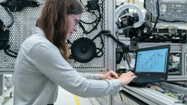 Female engineer working in workshop