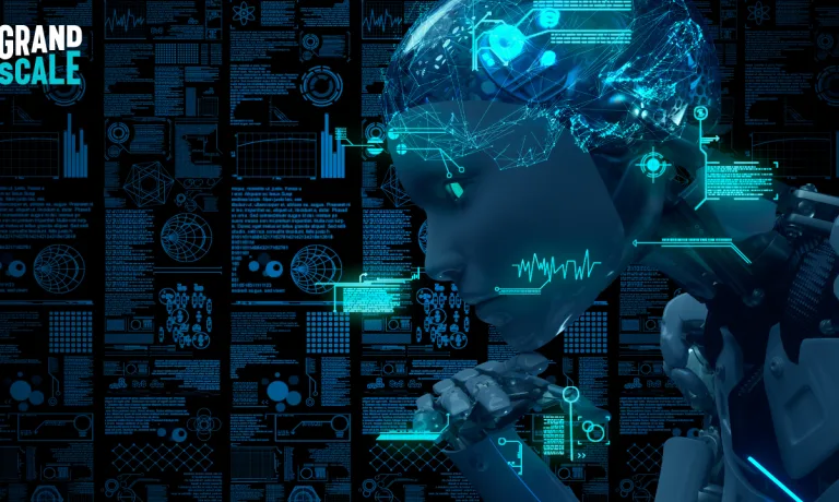 A futuristic depiction of artificial intelligence featuring a robotic figure