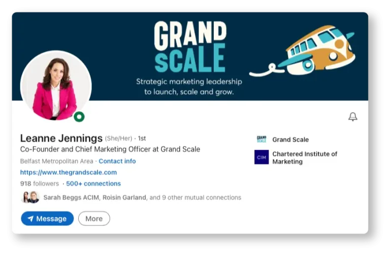 Screenshot of Linkedin profile