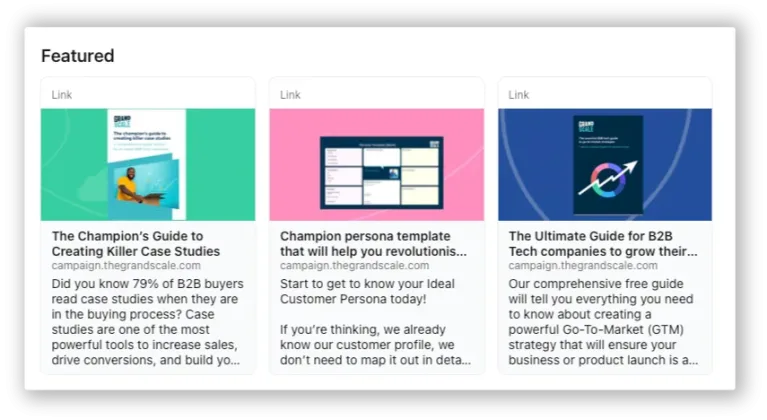 Screenshot of an example of a 'featured' section on LinkedIn